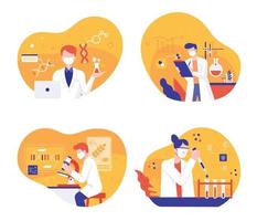 Scientists in the laboratory are studying genetic cells. flat design style minimal vector illustration.