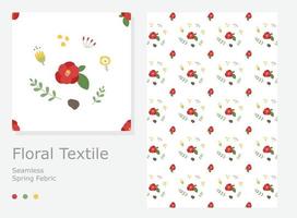 Pattern design with small and cute camellia flowers and decorations. vector