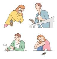 People using mobile phones. hand drawn style vector design illustrations.