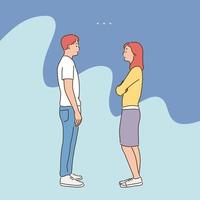 A man and a woman are standing looking at each other with angry expressions. hand drawn style vector design illustrations.