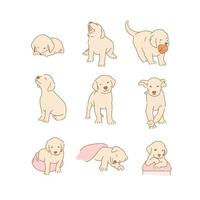 linda colección de personajes de cachorros de golden retriever. ilustraciones de diseño de vectores de estilo dibujado a mano.