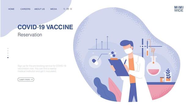 A researcher is looking at a chart in a laboratory. In his background there are experimental equipment. Online web page concept template. vector