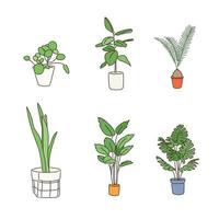 varios tipos de macetas para plantas. ilustraciones de diseño de vectores de estilo dibujado a mano.