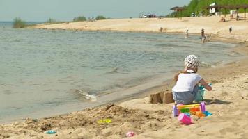 crianças brincando na praia à beira do rio em um dia ensolarado video