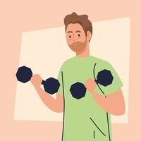man doing exercises with dumbbells, recreation exercise concept vector