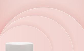 Realistic 3d pedestal over pink circle background. Trendy empty podium display for ads cosmetic product presentation. Vector illustration