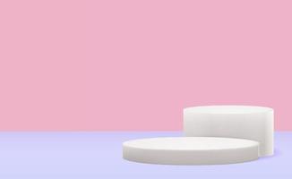 pedestal blanco 3d realista con anillo de oro sobre fondo rosa. moderno podio vacío para presentación de productos cosméticos, revista de moda. copia espacio ilustración vectorial vector