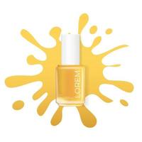 Nail polish with sNail polish yellow with splash on a white background. cosmetic product template for advertisement, magazine, product sample. Vector Illustrationlash on a white background. cosmetic product template for advertisement, magazine, product sa