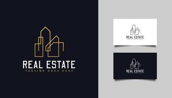 Gold Real Estate Logo in Line Style. Construction, Architecture or Building Logo Design Template vector