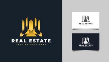 Luxury Gold Real Estate Logo in Abstract Concept. Construction, Architecture or Building Logo Design Template vector