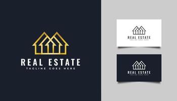 logotipo de oro de bienes raíces en estilo de línea. plantilla de diseño de logotipo de construcción, arquitectura o edificio vector