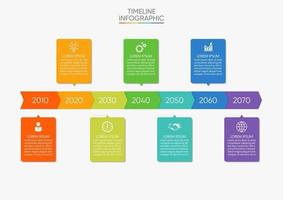 Iconos infográficos de la línea de tiempo de visualización de datos comerciales diseñados para la plantilla de fondo abstracto vector