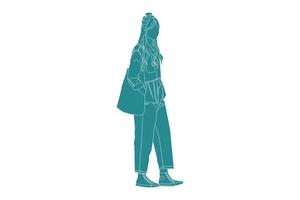 Vector illustration Women on the Street, Flat style with outline