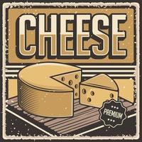 Gráfico de vector de ilustración retro vintage de queso apto para carteles de madera o señalización