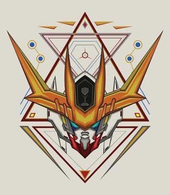 cyborg illustration with sacred background, robotic design template for clothing apparel