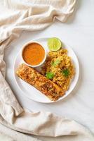 Pan-seared salmon tandoori with masala rice - Muslim food style photo