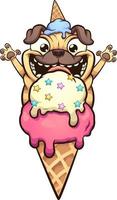 Happy pug dog about to eat ice cream cone vector