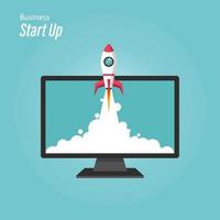 Monitor screen with rocket symbol of startup and new business concept illustration