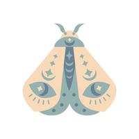 Hand drawn color moth isolated on white background. Boho butterfly vector illustration. Mystery symbols. Design for birthday, party, clothing prints, greeting cards.