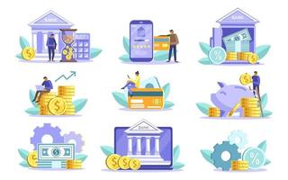 Vector flat icons colorful collection of finance, banking online isolated on white background. Mobile banking and online payment concept. Modern icons for mobile application, web concepts, banner