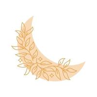 Magic boho crescent moon with leaves, stars isolated on white background. Vector illustration. Decorative boho elements for tattoo, greeting cards, invitations, wedding