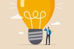 Think big, aspiration to win and success in business, big idea from creativity and imagination to overcome fear concept, smart businessman entrepreneur thinking with big oversized idea lightbulb. vector