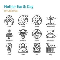 mother earth day in outline icon and symbol set vector