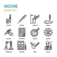Vaccine in outline icon and symbol set vector