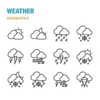 Weather in outline icon and symbol set vector