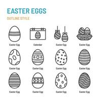 Easter Eggs in outline icon and symbol set vector