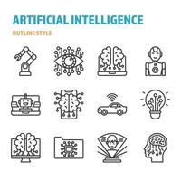 Artificial Intelligence in outline icon and symbol set vector