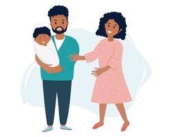 A dark-skinned ethnic family with a newborn son, a stressful situation a crying baby vector