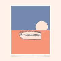 Hand drawn yatch on the backdrop of the sunset perfect for print vector