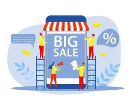 Big sale and discounts for shoppers e-marketing Concept vector flat vector illustration.