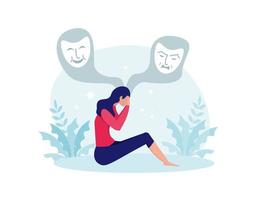 Bipolar disorder, Woman suffers from hormonal with a change in mood. Mental health vector illustration
