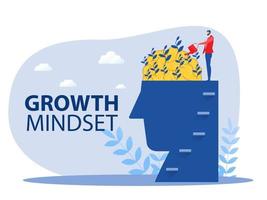 businessman Water the plants brain into think for growth mindset concept vector