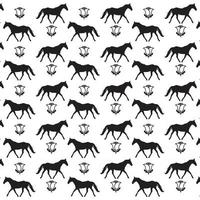 seamless pattern of black horse silhouette and rose flower isolated on white background vector