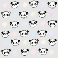 Cute pastel grey pattern with line doodle panda with multicolored flowers Seamless background Textiles for children Minimalism paper scrapbook for kids vector