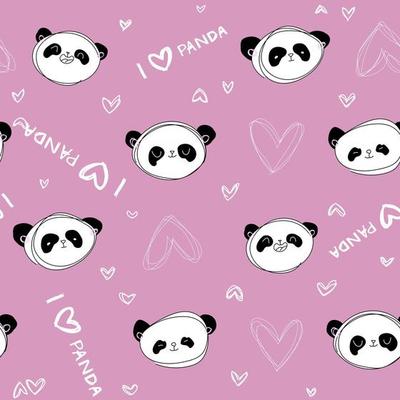 Cute pastel pink pattern with line doodle I love panda with