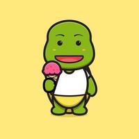 Cute turtle mascot character holding ice cream cartoon vector icon illustration