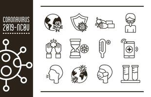 bundle of covid19 set icons vector