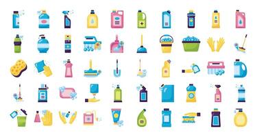 bundle of desinfectants set icons vector