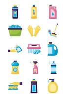 bundle of desinfectants set icons vector