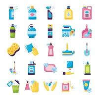 bundle of desinfectants set icons vector