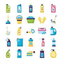 bundle of desinfectants set icons vector