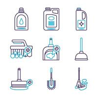 bundle of desinfectants set icons vector