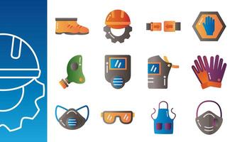 bundle of protection tools set icons vector