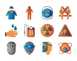 bundle of protection tools set icons vector