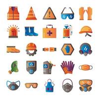 bundle of protection tools set icons vector