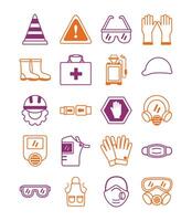 bundle of protection tools set icons vector